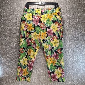 Attyre New York Tropical Print Capri Pants Rayon Nylon Size 8